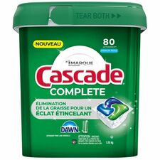Cascade Complete Dishwasher Detergent Fresh, Pack of 80 - For Dish - Liquid - Fresh Scent - Recommended For: Residue Remover, Grease Remover, Hard Water Remover, Spot Remover, Food Remover - Phosphate-free, Easy to Use, Chlorine-free, Dye-free, Bleach-free - 80 / Pack