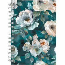 Cambridge Teal Garden Weekly/Monthly Planner 5-1/2" x 8-1/2" Bilingual Teal - Bilingual - Monthly, Weekly - 12 Month - 1 Month, 1 Week Double Page Layout - 5 1/2" (139.70 mm) x 8 1/2" (215.90 mm) Sheet Size - Twin Wire - Teal - Poly Cover - 1 Each