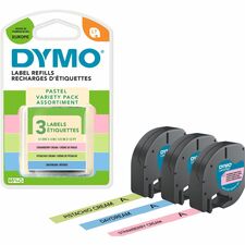 Dymo LetraTag Label Tape - - DiameterTape - Direct Thermal - Assorted - 13.12 ft (4000 mm) Roll Length - For Label Maker - 3 / Pack