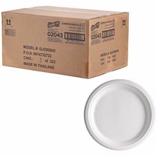 Compostable Paper Plates, 9" Diameter, White, 1/Carton