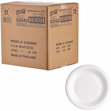 Compostable Paper Plates, 6" Diameter, White, 1/Carton