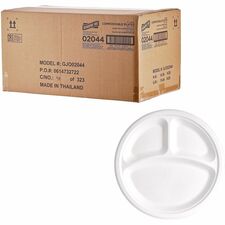 BPI Certified Compostable Paper Plates, 10" Diameter, White, 1/Carton