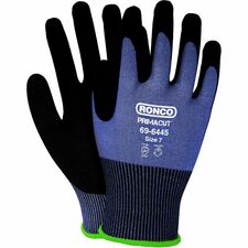 RONCO 69-6445 PrimaCut Safety Gloves - Cut, Abrasion, Blade Cut, Oil, Dirt Protection - Sandy Nitrile Coating - X-Large Size - Black, Blue - Touchscreen Capable - Tear Resistant, Cut Resistant, Abrasion Resistant, Puncture Resistant, Flexible, Lightweight, Durable - For Construction, Metal Fabrication, Stamping, Glass Handling, Maintenance, Repairing, Automotive, Material Handling, Petrochemical Handling, Mining, Industrial - 6 / Pack