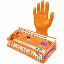 RONCO Octopus Grip Examination Gloves - 6 mil (0.15 mm) Thickness - Chemical, Wet Protection - XXL Size - For Right/Left Hand - Nitrile - Orange - Latex-free, Non-sterile, Ambidextrous, Diamond Textured, Raised Diamond Grip, Chemical Resistant, Diamond Embossed Palm - For Printing, Industrial, Janitorial Use, Veterinary, Hospitality, Automotive, Electronic, Laboratory, Food Service, Meat Packing, Environmental Service, ... - 500 Gloves/Case - 50 / Box