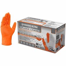 ULTRA RDT Nitrile Gloves, Flock-Lined, 6 mil, 9.06" Length, Medium, Orange, 10/Box