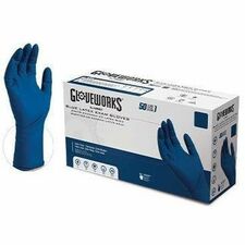 Exam Gloves, Latex, Powder-Free, 13 mil, 11.61" Length, Medium, Blue, 50/Box