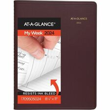 At-A-Glance Weekly Appointment Book - Julian Dates - Weekly - 13 Month - January 2024 - January 2025 - 7:00 AM to 8:45 PM - Quarter-hourly, 7:00 AM to 5:30 PM - Saturday - 1 Week Double Page Layout - 8 1/4" x 10 7/8" Sheet Size - Wire Bound - Simulated Leather - White - 11.8" Height x 8.8" Width - Address Directory, Phone Directory, Reference Calendar, Appointment Schedule - 1 Each