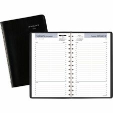 At-A-Glance DayMinder Appointment Book Planner - Small Size - Julian Dates - Daily - 12 Month - January 2024 - December 2024 - 7:00 AM to 7:45 PM - Quarter-hourly, 7:00 AM to 7:45 PM - Monday - Friday, 7:00 AM to 7:45 PM - 1 Day Single Page Layout - 5" x 8" White Sheet - Wire Bound - Black - Simulated Leather, Paper, Faux Leather - Bleed Resistant Paper, Year Date Indicator, Ruled - 1 Pack