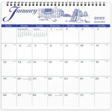 At-A-Glance Illustrator's EditionWall Calendar - Medium Size - Julian Dates - Monthly - 12 Month - January 2024 - December 2024 - 1 Month Single Page Layout - 12" x 12" White Sheet - 1.63" x 1.75" Block - Wire Bound - Blue, White - Paper - Bleed Resistant Paper, Unruled Daily Block, Hanging Loop, Date Indicator - 1 Pack