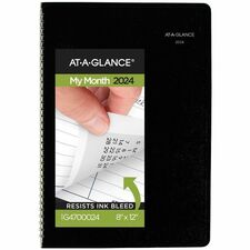 At-A-Glance DayMinderPlanner - Large Size - Julian Dates - Monthly - 14 Month - December 2023 - January 2025 - 1 Month Double Page Layout - 8" x 12" White Sheet - Wire Bound - Simulated Leather, Faux Leather - Black - Phone Directory, Address Directory, Notepad, Bleed Resistant Paper, Ruled Daily Block, Reference Calendar, Three-Year Calendar Reference, Snag Resistant, Year Date Indicator - 1 Pack