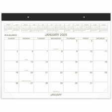 At-A-Glance 2-Color Desk Pad - Standard Size - Monthly - 12 Month - January 2025 - December 2025 - 1 Month Single Page Layout - 21 3/4" x 17" White Sheet - 3" x 2.02" Block - Headband - Desktop, Desk Pad - Multi - Simulated Leather, Paper - Bleed Resistant Paper, Unruled Daily Block, Reference Calendar, Corner Protector, Year Date Indicator - 1 Pack