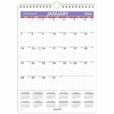 At-A-Glance Monthly Wall Calendar - Julian Dates - Monthly - 12 Month - January 2024 - December 2024 - 1 Month Single Page Layout - 8" x 11" Sheet Size - 1.06" x 1.50" Block - Wire Bound - White - Chipboard, Paper - Hanging Loop, Reference Calendar - 1 Each