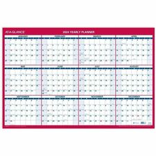 At-A-Glance Reversible Paper Yearly Wall Planner - Julian Dates - Yearly - 12 Month - January 2024 - December 2024 - 36" x 24" Sheet Size - 1.25" x 1.25" , 1.38" Block - Blue, White, Red - Paper - 1 Each