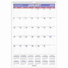 At-A-Glance Wall Calendar - Large Size - Julian Dates - Monthly - 12 Month - January 2024 - December 2024 - 1 Month Single Page Layout - 15 1/2" x 22 3/4" White Sheet - 2.06" x 3.31" Block - Wire Bound - White - Chipboard, Paper - Hanging Loop, Reference Calendar - 1 Each