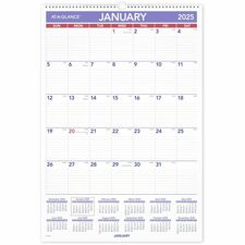 At-A-Glance Erasable Wall Calendar - Large Size - Julian Dates - Monthly - 12 Month - January 2024 - December 2024 - 1 Month Single Page Layout - 15 1/2" x 22 3/4" White Sheet - 2.06" x 3.31" Block - Wire Bound - Red, White, Blue - Laminate - Erasable, Laminated, Hanging Loop - 1 Each