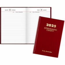 At-A-Glance Standard Diary Reminder - Small Size - Business - Julian Dates - Daily - 12 Month - January 2024 - December 2024 - 1 Day Single Page Layout - 5 1/2" x 8" Sheet Size - Case Bound - Vinyl - Red CoverAddress Directory, Phone Directory, Expense Log, Ruled, Bleed Resistant - 1 Each