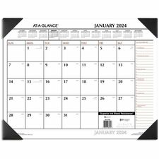 At-A-Glance 2-Color Desk Pad - Extra Large Size - Julian Dates - Yearly - 12 Month - January 2024 - December 2024 - 1 Month Single Page Layout - 48" x 32" White Sheet - 2.38" x 2.63" Block - Desk Pad - Black - Poly, Laminate - Date Indicator, Unruled Daily Block, Erasable, Reversible - 1 Each