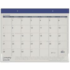 At-A-Glance 2024 Fashion Color Monthly Desk Pad, Standard, 21 3/4" x 17" - Standard Size - Julian Dates - Monthly - 12 Month - January 2024 - December 2024 - 1 Month Single Page Layout - 21 3/4" x 17" White Sheet - 2.88" x 2.50" Block - Headband - Desktop - Blue - Poly, Paper - Unruled Daily Block - 1 Each