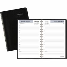 At-A-Glance Daily Appointment Book Planner - Small Size - Julian Dates - Daily - 12 Month - January 2025 - December 2025 - 7:00 AM to 5:00 PM - Monday - Saturday, Hourly - 1 Day Single Page Layout - 5" x 8" White Sheet - Wire Bound - Black - Simulated Leather, Paper, Faux Leather - Black CoverRuled - 1 Each