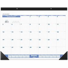 At-A-Glance Desk Pad Calendar - Standard Size - Julian Dates - Monthly - 12 Month - January 2024 - December 2024 - 1 Month Single Page Layout - 21 3/4" x 17" White Sheet - Headband - Desk Pad - Blue, Gray, White - Poly, Paper - 1 Each