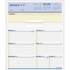 At-A-Glance QuickNotes Flip-A-WeekRefill - Small Size - Julian Dates - Weekly - 12 Month - January 2024 - December 2024 - 1 Week Double Page Layout - 5 1/2" x 7" White Sheet - 1-ring - Desktop - Yellow, Blue, White - Paper - Hanging Loop, Bleed Resistant - 1 Each