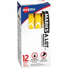 Avery® Large Desk-Style Permanent Markers - 4.7625 mm Marker Point Size - Chisel Marker Point Style - Yellow - Plastic Barrel - 1 Dozen