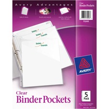 Avery® Durable Letter Vinyl File Pocket - 8 1/2" x 11" - 20 Sheet Capacity - 3 Pocket(s) - Polypropylene - Clear - 5 / Pack