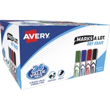 Avery® Marks A Lot Desk-Style Dry-Erase Markers - Chisel Marker Point Style - Black, Blue, Green, Red - 24 / Box