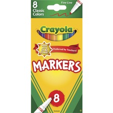 Crayola Fine Tip Classic Markers - Fine Marker Point - Assorted, Orange, Yellow, Green, Blue, Violet, Brown, Black Water Based Ink - 8 / Set