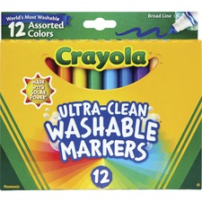 Crayola Classic Washable Markers - Broad Marker Point - Conical Marker Point Style - Assorted, Orange, Yellow, Green, Blue, Violet, Brown, Black, Gray, Flamingo Pink, Blue, ... Water Based Ink - 12 / Set