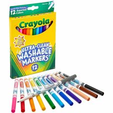 Crayola Thinline Washable Markers - Fine Marker Point - Black, Blue, Blue Lagoon, Brown, Gray, Green, Orange, Pink, Red, Sandy Tan, Violet, ... Water Based Ink - 12 / Set
