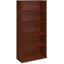 Bush Business Furniture Series C 36W 5 Shelf Bookcase - 35.6" x 15.4" x 1" x 72.8" - File Drawer(s) - 5 Shelve(s) - 3 Adjustable Shelf(ves) - Material: Engineered Wood, Polyvinyl Chloride (PVC) - Finish: Hansen Cherry, Thermofused Laminate (TFL) - Abrasion Resistant, Stain Resistant, Scratch Resistant, Dent Resistant, Ball-bearing Suspension, Cord Management, Grommet, Lockable Drawer, Ball-bearing Suspension, Durable - For Office