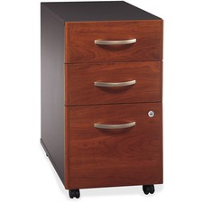 Bush Business Furniture Series C 3 Drawer Mobile Pedestal - Assembled - 15.7" x 20.3" x 1" x 28.1" - 3 x File Drawer(s) - Material: Pressboard, Polyvinyl Chloride (PVC), Engineered Wood - Finish: Dark Cherry, Graphite, Hansen Cherry, Thermofused Laminate (TFL) - Scratch Resistant, Stain Resistant, Abrasion Resistant, Dent Resistant, Grommet, Ball-bearing Suspension, Cord Management, Lockable Drawer, Durable - For Office