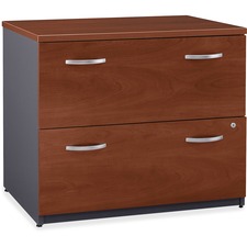 Bush Business Furniture Series C 36W 2 Drawer Lateral File - Assembled - 35.6" x 23.4" x 1" x 29.9" - 2 x File Drawer(s) - Material: Melamine, Polyvinyl Chloride (PVC), Pressboard, Engineered Wood - Finish: Hansen Cherry, Thermofused Laminate (TFL) - Scratch Resistant, Stain Resistant, Abrasion Resistant, Dent Resistant, Security Lock, Lockable Drawer, Ball-bearing Suspension, Cord Management, Grommet, Durable - For Office