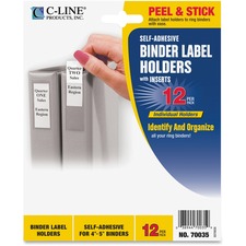 C-Line Self-Adhesive Binder Labels - 0.20" (5.08 mm) x 2.25" (57.15 mm) x 3" (76.20 mm) - Vinyl - 12 / Pack - Clear