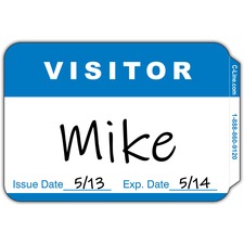 C-Line Adhesive Visitor Name Badges - "Visitor" - 3 1/2" x 2 1/4" Length - Rectangle - White - Paper - 100 / Box