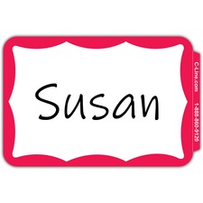 C-Line Self-adhesive Color Border Name Badges - 3 1/2" x 2 1/4" Length - Removable Adhesive - Rectangle - Red - 100 / Box