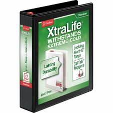 Cardinal Xtralife ClearVue Locking Slant-D Binders - 1 1/2" Binder Capacity - Letter - 8 1/2" x 11" Sheet Size - 375 Sheet Capacity - 1 3/5" Spine Width - 3 x D-Ring Fastener(s) - 2 Inside Front & Back Pocket(s) - Polyolefin - Black - 476.3 g - Non-stick,