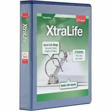 Cardinal Xtralife ClearVue Locking Slant-D Binders - 1 1/2" Binder Capacity - Letter - 8 1/2" x 11" Sheet Size - 375 Sheet Capacity - 1 3/5" Spine Width - 3 x D-Ring Fastener(s) - 2 Inside Front & Back Pocket(s) - Polyolefin - Blue - 476.3 g - Non-stick, Locking Ring, PVC-free, Clear Overlay, Cold Resistant, Crack Resistant - 1 Each