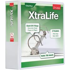 Cardinal Xtralife ClearVue Locking Slant-D Binders - 3" Binder Capacity - Letter - 8 1/2" x 11" Sheet Size - 725 Sheet Capacity - 2 29/32" Spine Width - 3 x D-Ring Fastener(s) - 2 Inside Front & Back Pocket(s) - Polyolefin - White - 725.7 g - Non-stick, Locking Ring, PVC-free, Clear Overlay, Cold Resistant, Crack Resistant - 1 Each
