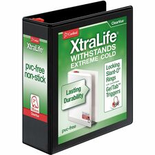 Cardinal Xtralife ClearVue Locking Slant-D Binders - 3" Binder Capacity - Letter - 8 1/2" x 11" Sheet Size - 725 Sheet Capacity - 2 29/32" Spine Width - 3 x D-Ring Fastener(s) - 2 Inside Front & Back Pocket(s) - Polyolefin - Black - 725.7 g - Non-stick, Locking Ring, PVC-free, Clear Overlay, Cold Resistant, Crack Resistant - 1 Each