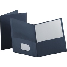 Oxford Letter Recycled Pocket Folder - 8 1/2" x 11" - 100 Sheet Capacity - 2 Internal Pocket(s) - Leatherette Paper - Dark Blue - 10% Recycled - 25 / Box