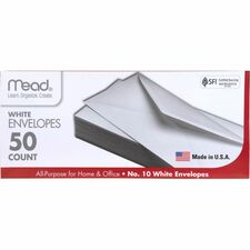 Mead Plain White Envelopes - Business - #10 - 4 1/8" Width x 9 1/2" Length - Gummed - 50 / Box - White