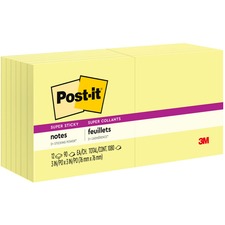 Post-it® Super Sticky Notes - 1080 - 3" x 3" - Square - 90 Sheets per Pad - Unruled - Canary Yellow - Paper - Self-adhesive - 12 / Pack