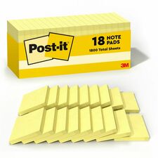 Post-it® Notes Cabinet Pack - 1620 - 3" x 3" - Square - 90 Sheets per Pad - Unruled - Canary Yellow - Paper - Self-adhesive, Repositionable - 18 / Pack