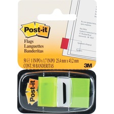 Post-itÂ® Standard Tape Flags - 50 x Bright Green - 1" x 1.75" - Bright Green - Removable, Self-adhesive - 1 / Pack