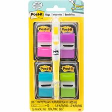 Post-it® Flags Value Pack - 200 - 1" x 1 3/4" - Rectangle, Arrow - Unruled - Aqua, Yellow, Green, Purple, Pink, Blue - Self-adhesive, Removable - 200 / Pack