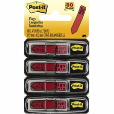 Post-itÂ® Arrow Message Flags - 80 x Red - 0.50" x 1.75" - Arrow, Rectangle - Unruled - "SIGN HERE" - Red - Removable, Self-adhesive - 80 / Pack
