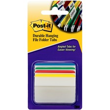 Post-it® Durable Tabs - Write-on Tab(s) - 1.50" Tab Height x 2" Tab Width - Blue, Green, Red, Yellow Tab(s) - Repositionable - 24 / Pack