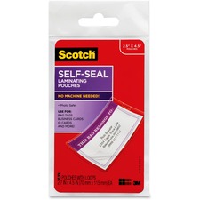 Scotch Self-Sealing Laminating Glossy Tag Pouches - Laminating Pouch/Sheet Size: 2.70" Width x 4.50" Length x 12.50 mil Thickness - Thick Gloss - for Luggage Tag, Lists, Photo, Coupon, Punch Card - Acid-free, Double Sided, Self-sealing, Photo-safe - Clear - 5 / Pack